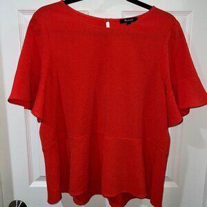 Madewell - Coral Ruffle/Short Sleeve Blouse (L)